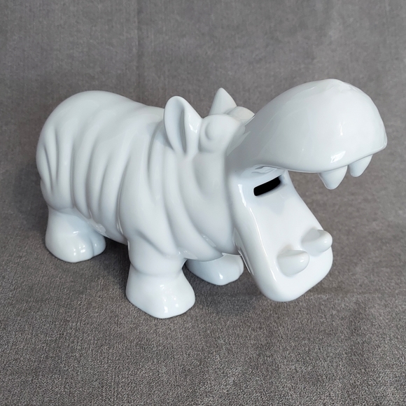 Benzara A Lluring Accents Hippo Coin Bank Open Mouth Insert White